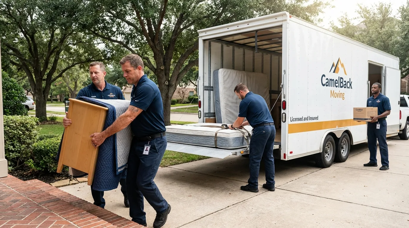 Crew loading residential truck for cross-state move from Manhattan Beach, CA