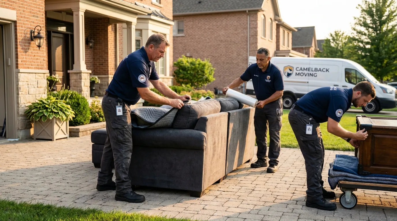 Large estate moving crew wrapping furniture in Manhattan Beach, CA